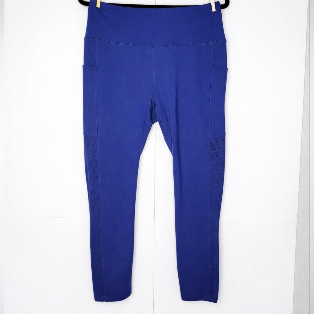 Ray Pose High Waist Blue Leggings XL Side Pockets Mesh Panels Athletic